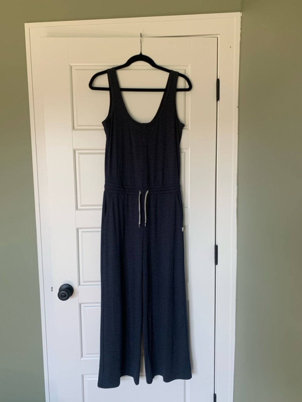 Vuori Navy Scoop-Neck Wide Leg Jumpsuit with Drawstring